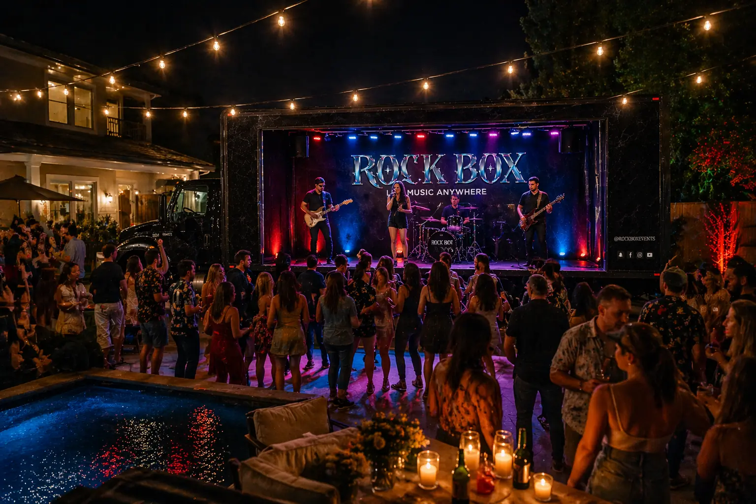 Rock Box at a backyard pool party